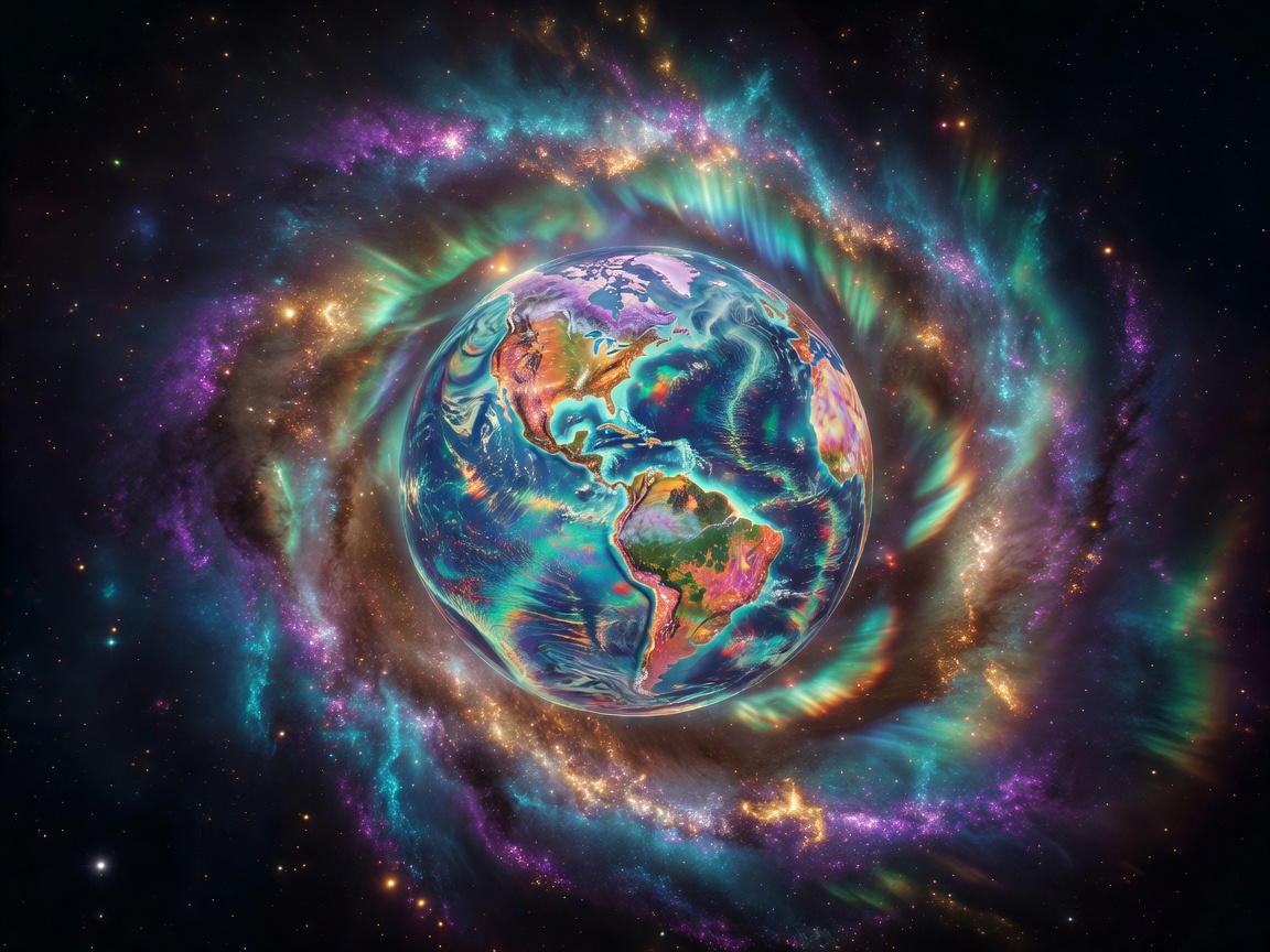 Bright and colorful cosmic planet in a glowing galaxy