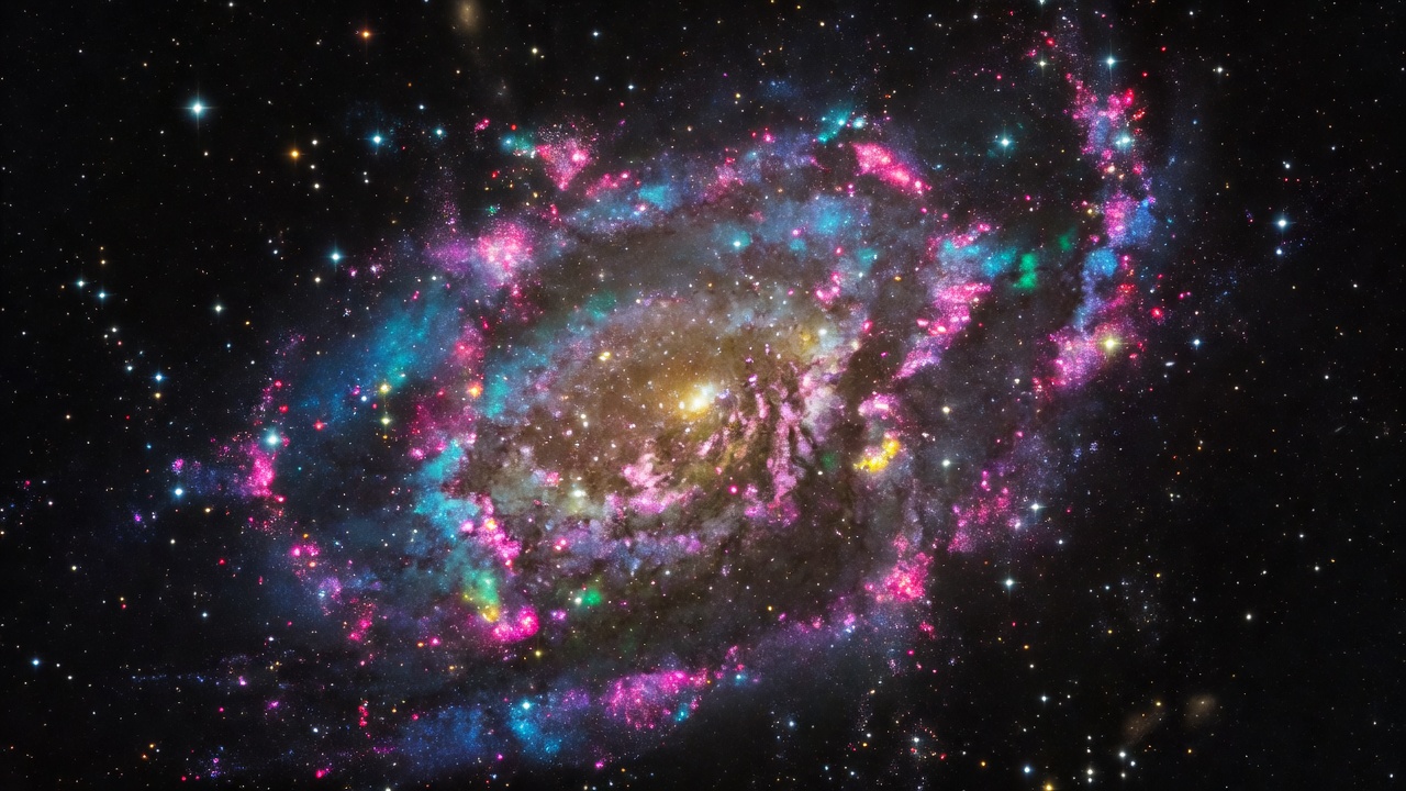 Vibrant galaxy spiral heavily clustered with ancient glowing stars